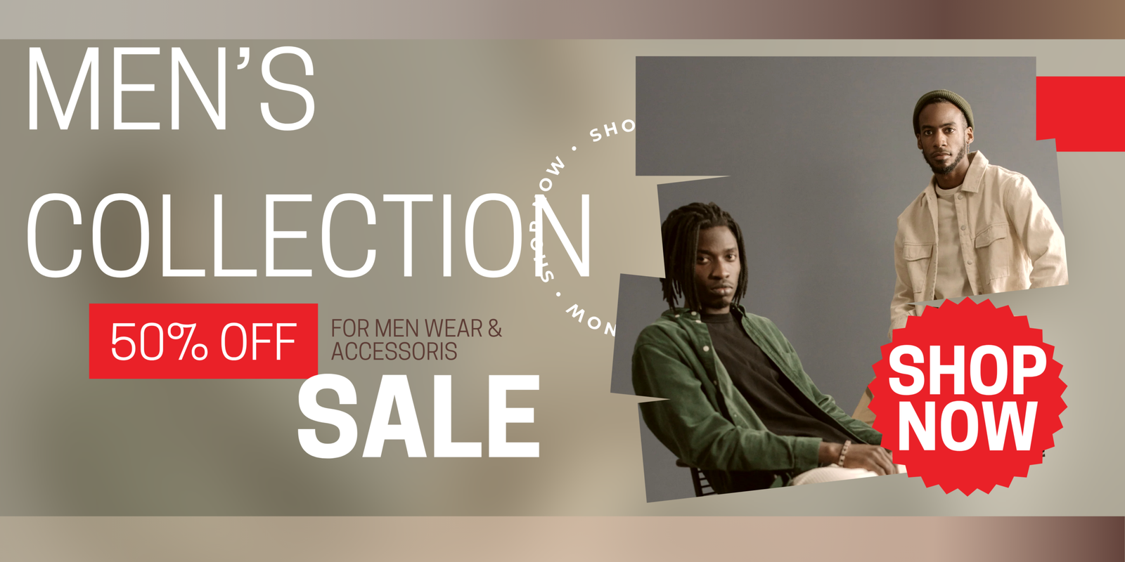 Grey Red Photocentric Simple Fashion Men Promotion Banner