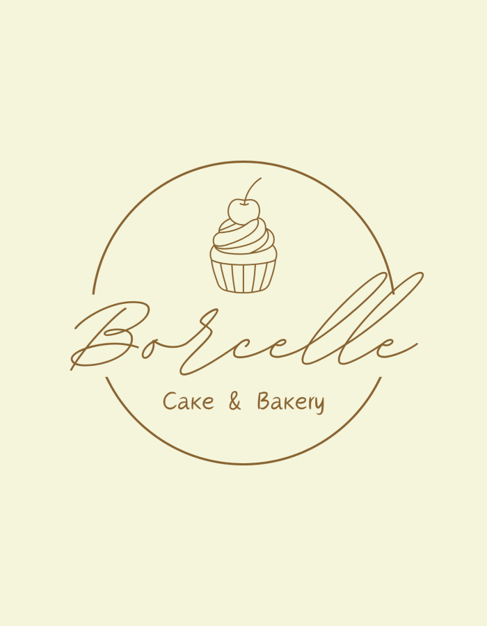 Beige and Brown Minimalist Script Modern Cake & Bakery Circle Logo