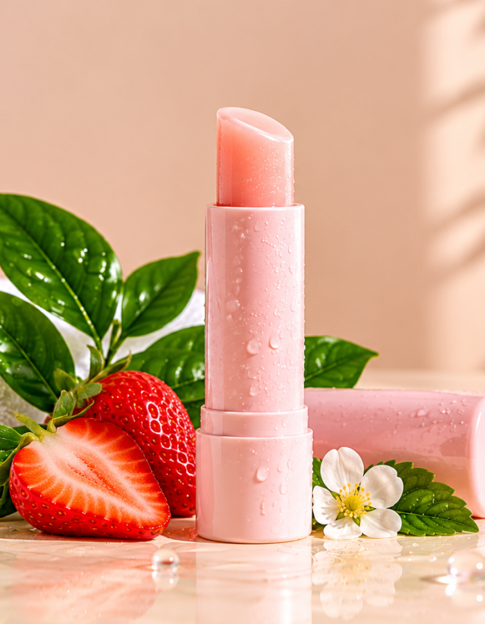 Dewy Strawberry Lip Balm Still Life